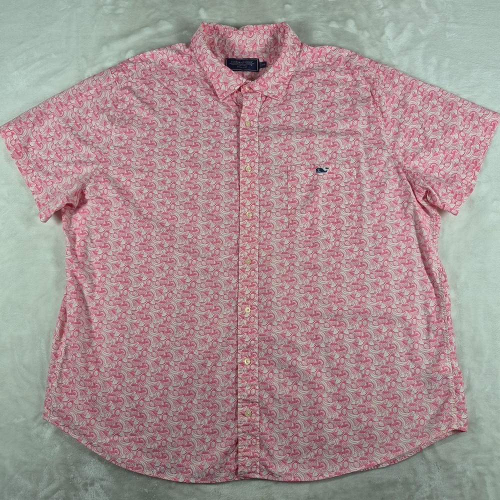 Vineyard Vines Button Up Shirt Men's 2XB Big Pink Short Sleeve Fruits Banana